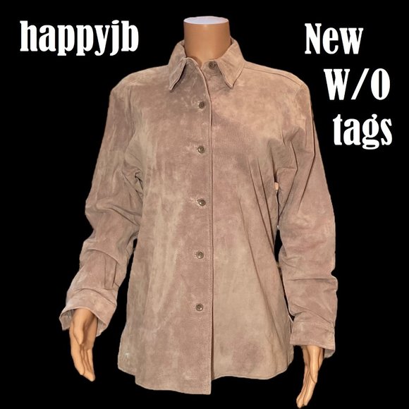 NWOT Vintage Rafaella Genuine Leather Top Shirt Jacket Long Sleeve Size L - Picture 2 of 10